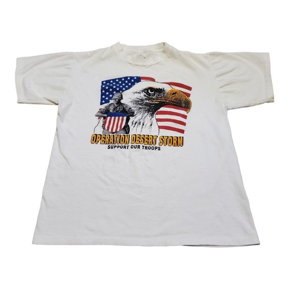 Vintage 90s Operation Desert Storm T-Shirt Single Stitch Eagle White Mens M - Picture 1 of 8